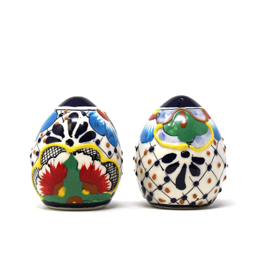 Global Crafts Encantada Handmade Hand-Painted Authentic Mexican Pottery, Salt and Pepper Shaker Set, Dots & Flowers (MC085D-K2)