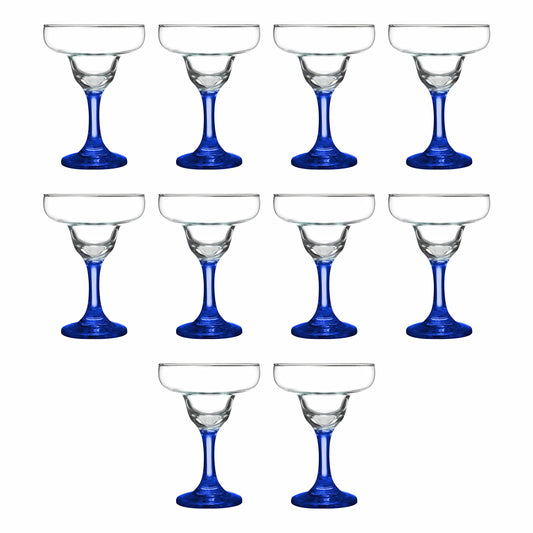 DISCOUNT PROMOS 10 Margarita Glasses Set, 9 oz. - Classic, Smooth, Barware, Glassware - Blue