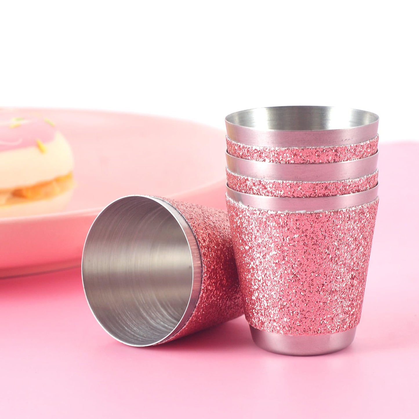 12 Pack Rose Red Stainless Steel Shot Glasses 1Oz Bling Wine Glasses Glitter Shot Glasses Metal Shot Glasses Set Of 12 Bachelorette Party Supplies For Bride Wedding Whiskey Women Birthday (1.5 Inch)