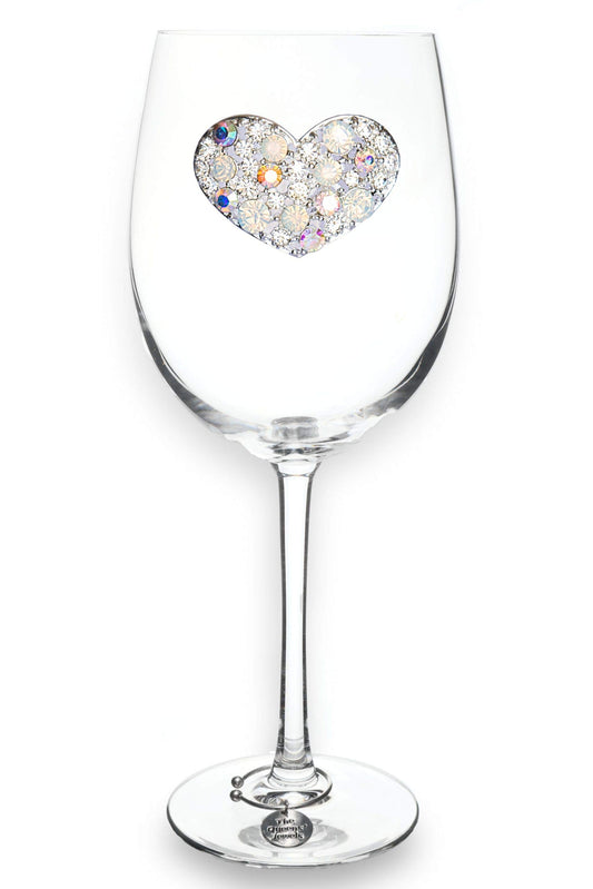 THE QUEENS' JEWELS Multi Stone Heart Jeweled Stemmed Wine Glass, 21 oz. - Unique Gift for Women, Birthday, Cute, Fun, Not Painted, Decorated, Bling, Bedazzled, Rhinestone