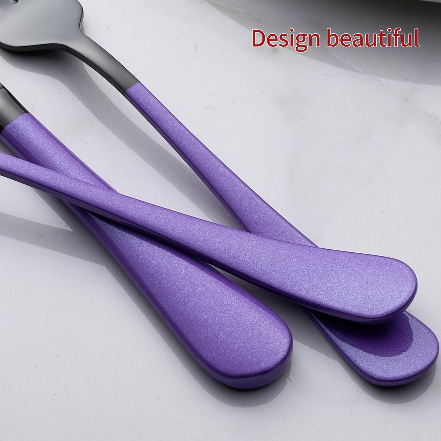 Black and Purple 20-Piece Silverware Set 18/0 Stainless Steel Flatware Purple Handle Cutlery Set Service for 4 Dinner Knives Forks Spoons Set Mirror Finish Dishwasher Safe
