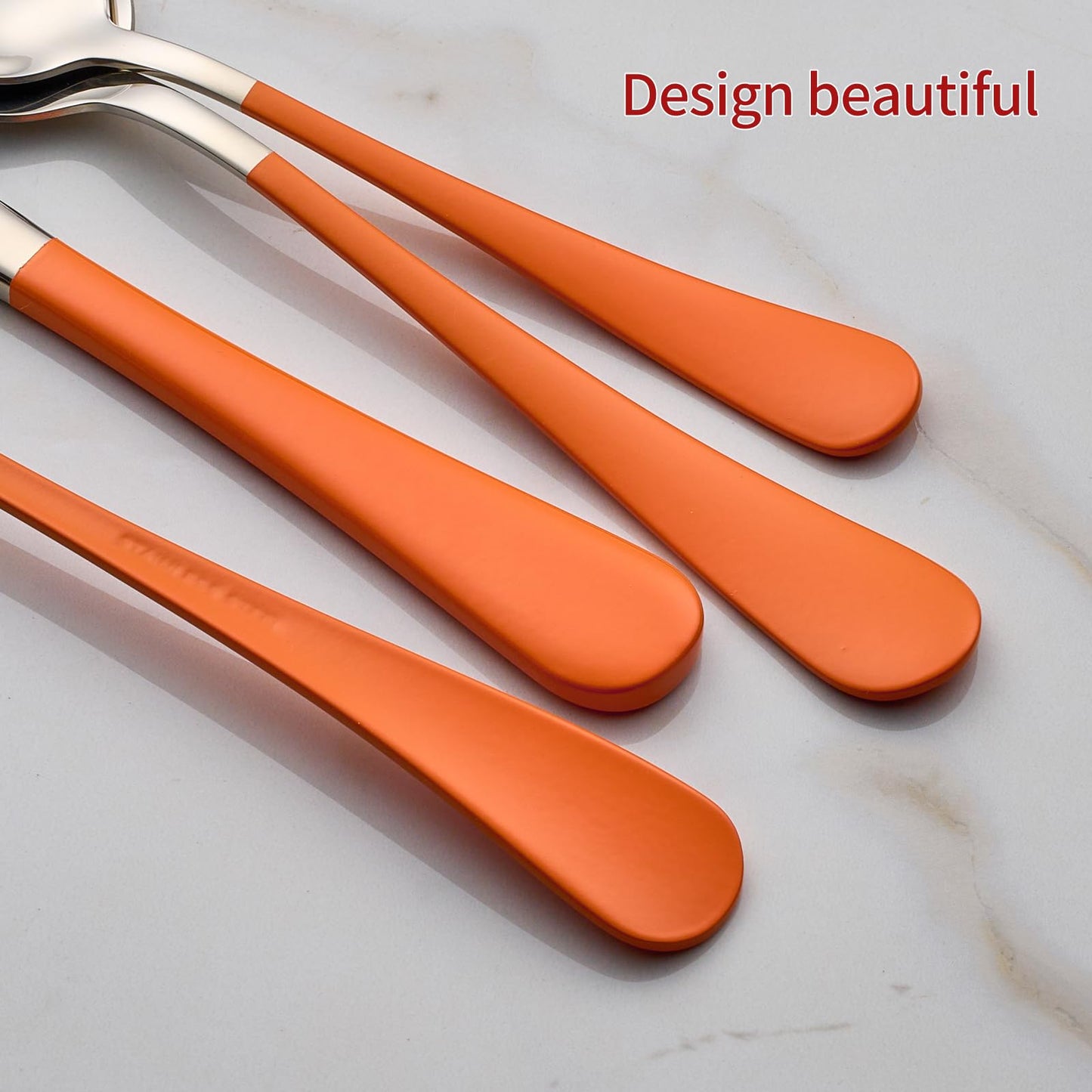 Tangerine 20-Piece  Silverware Set 18/0 Stainless Steel Flatware Orange Handle Cutlery Set Service for 4 Dinner Knives Forks Spoons Set Mirror Finish Dishwasher Safe