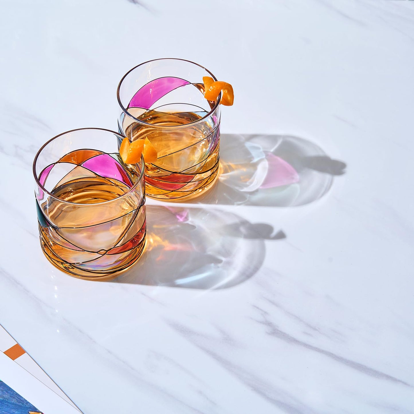 Artisanal Hand Painted Whiskey & Water Tumbler Glasses - Weddings , Gift for Her, Wife , Mom, Friends, Girlfriend, Renaissance Romantic Stain-glassed Windows, 2 Set - Gifts Idea Birthday, Housewarming