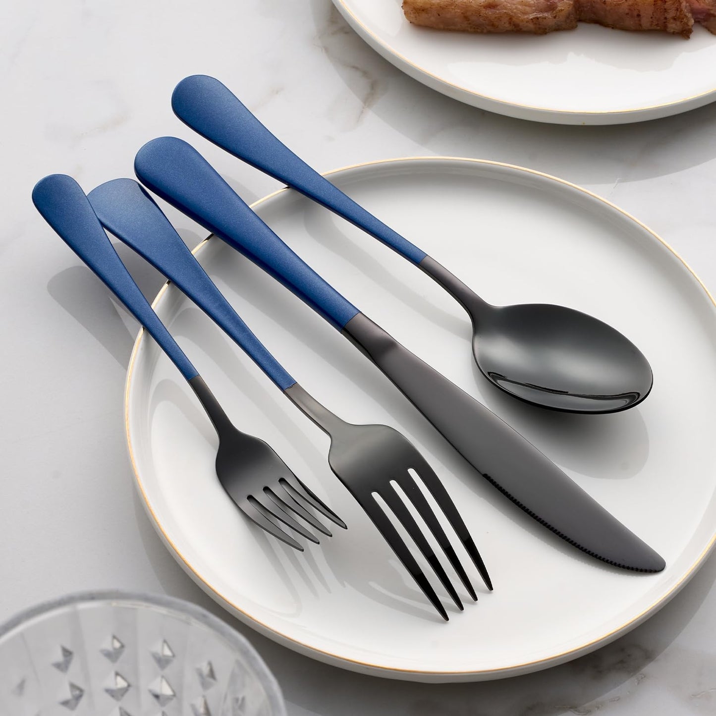 Black and Blue 20-Piece Silverware Set 18/0 Stainless Steel Flatware Sapphire Blue Handle Cutlery Set Service for 4 Dinner Knives Forks Spoons Set Mirror Finish Dishwasher Safe