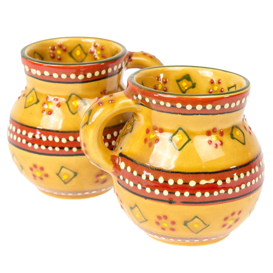 Global Crafts Encantada Handmade Hand-Painted Authentic Mexican Pottery Mugs (2-pack, Gold)