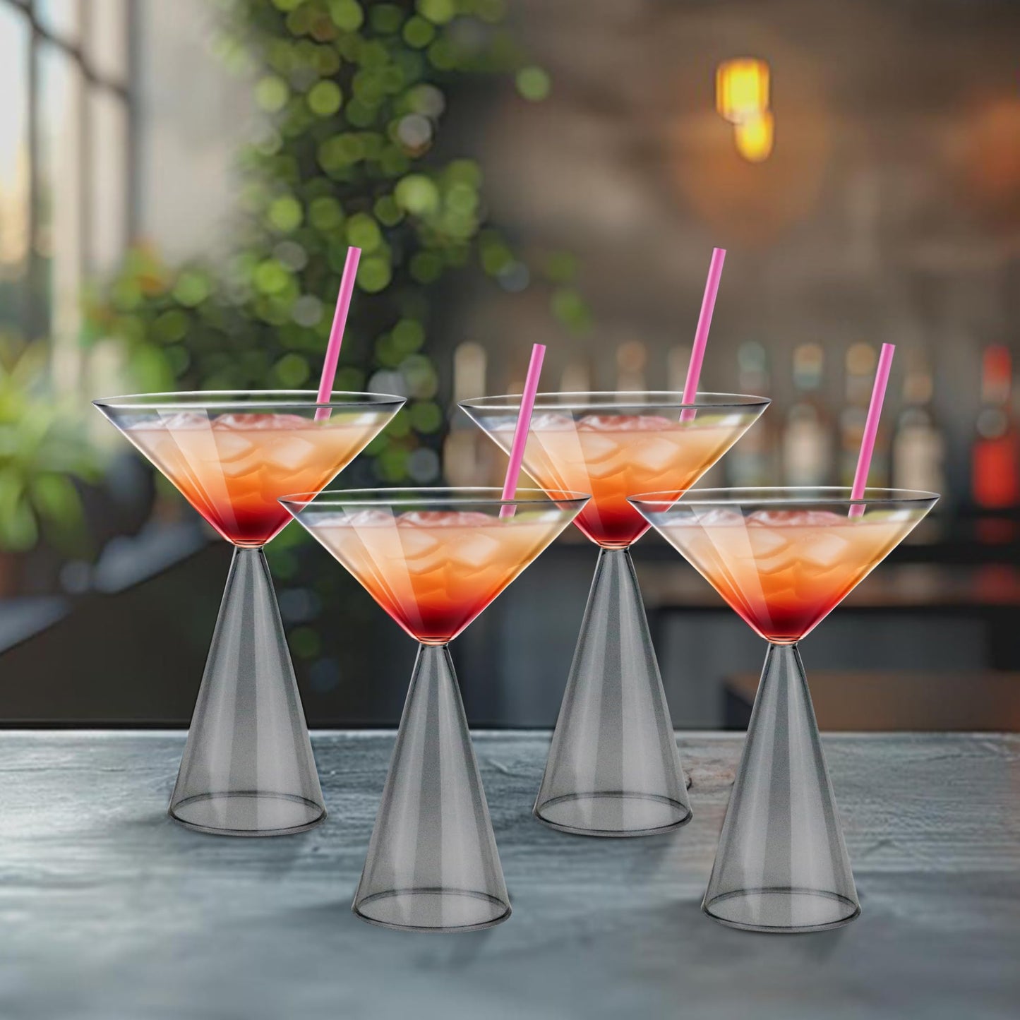 Gusto Buono 8.4oz Martini Glasses – Set of 4 Drinkware with Grey Stem Geometric Design | Heat-Resistant, Dishwasher, Microwave & Freezer Safe | Perfect for Martinis, Cocktails, Home, Parties, & Gifts