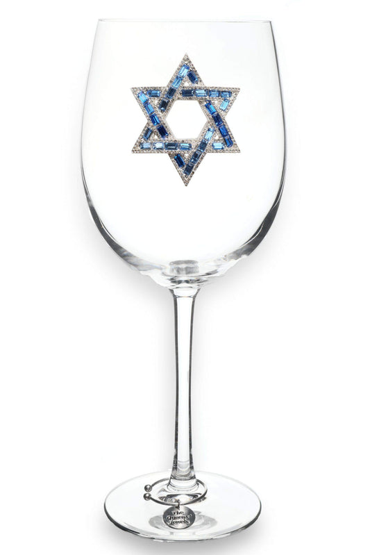 Star of David Jeweled Stemmed Wine Glass, 21 oz. - Unique Gift for Women, Birthday, Cute, Fun, Hanukkah, Not Painted, Decorated, Bling, Bedazzled, Rhinestone