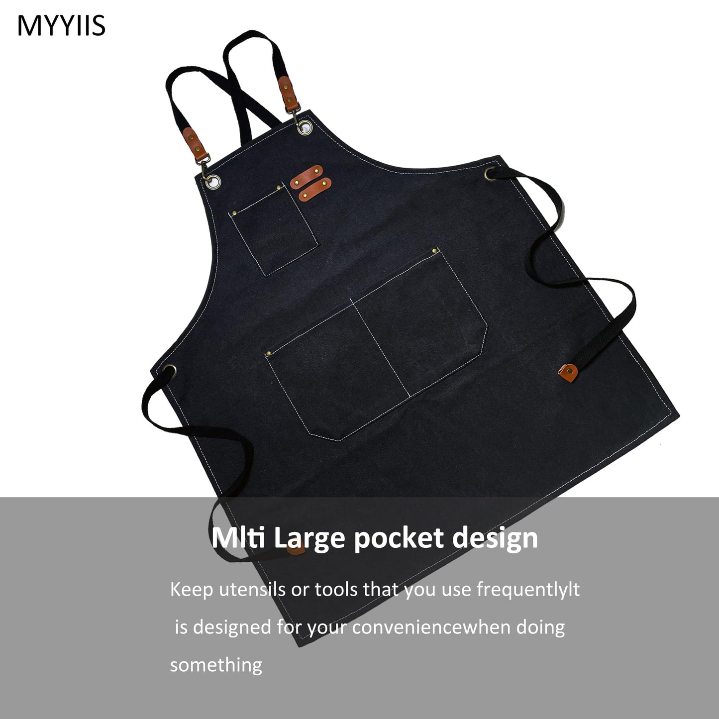 Kids Apron with 3 Pockets  for Cooking, Baking, Painting, Crafting, Art or Gardening (Black)