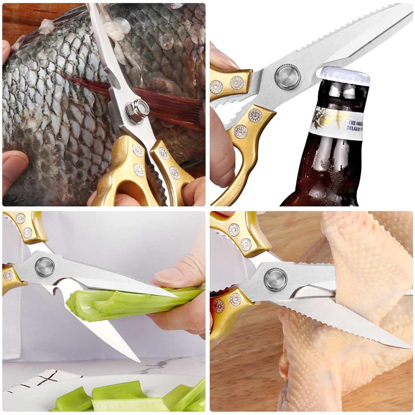 Sharp, Heavy Duty Kitchen Shears Dishwasher Safe,Gold Kitchen Accessories Cooking Shears for Kitchen Meat Chicken Fish Poultry Herb Bread (Gold Handle)