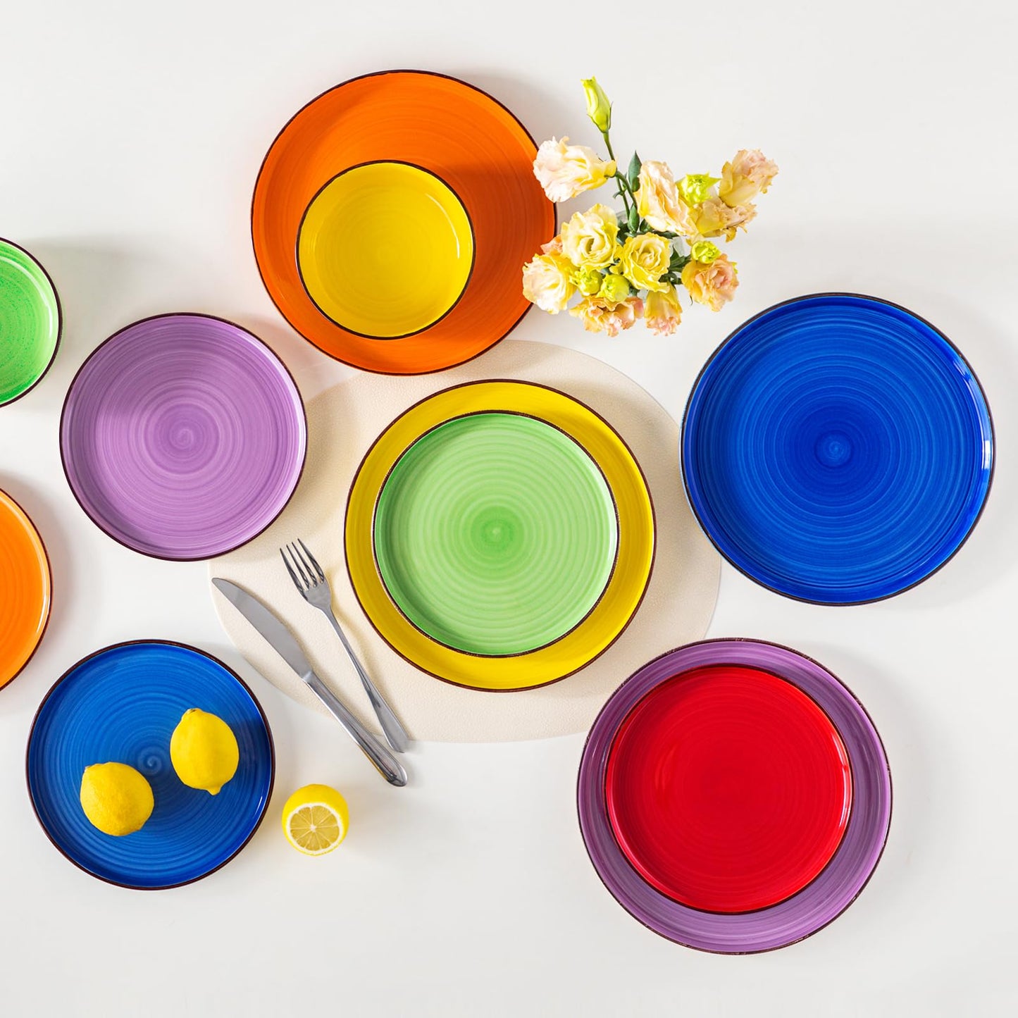 vancasso Bonita Dinnerware Sets 18 Pieces, Stoneware Dishes Set for 6, Plates Set and Bowls Set, Dinshwasher and Microwave Safe, Multicolor
