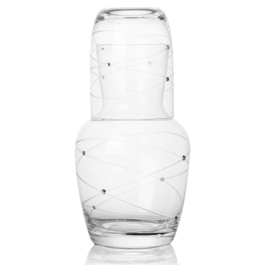 Trinkware Calici Nightstand Water Carafe With Tumbler - Etched Swirl Design With Stones - 2-Piece Water Set Pitcher and Cup