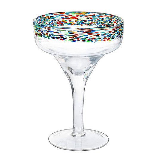Margarita Glasses – Set of 4 - Luxury Hand Blown Confetti Margaritas, Cocktails, Water, Wine, Dessert, Martini & Champagne Cinco de Mayo, Hand Blown - Mexican Confetti Design Glass, Party, Home & Bar