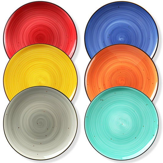 Yedio Dinner Plates, 10.4 Inch Porcelain Plates for Salad, Dessert, Appetizer, Pasta, Kitchen Serving Round Dishes, Microwave, Oven, Dishwasher Safe, Modern Colorful, Hand Painted, Set of 6