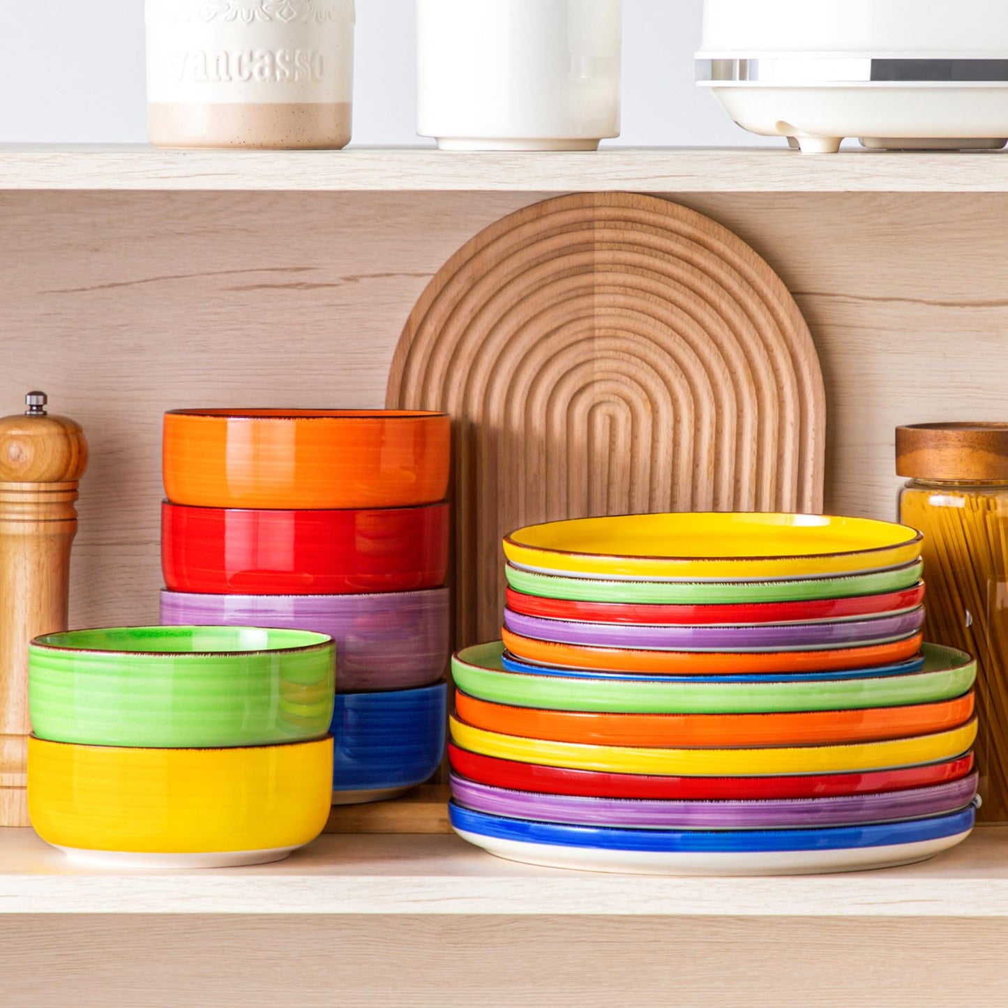 vancasso Bonita Dinnerware Sets 18 Pieces, Stoneware Dishes Set for 6, Plates Set and Bowls Set, Dinshwasher and Microwave Safe, Multicolor