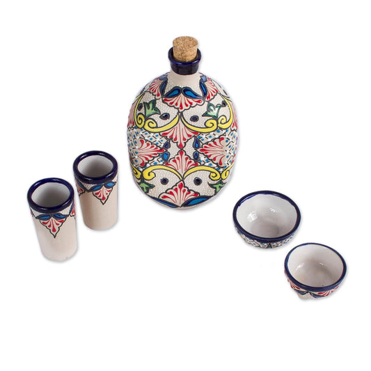 NOVICA Artisan Handmade Ceramic Tequila Talaverastyle from Mexico Multicolor Tableware Drinkware Glasses Shot Hacienda Painted 'Talavera Beverage' (5-Piece Set)