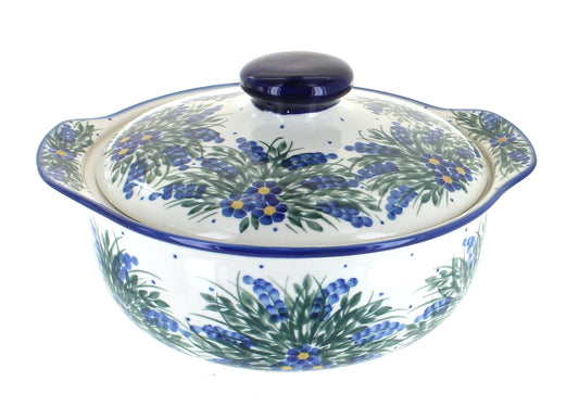Blue Rose Polish Pottery Hyacinth Round Covered Baker
