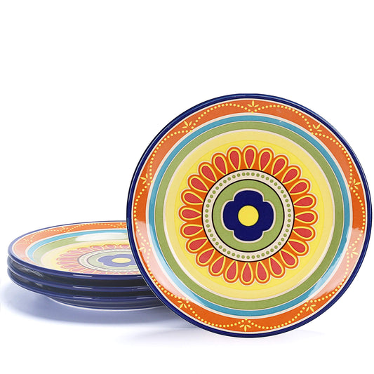 Bico Tunisian Salad Plates Set of 4, Ceramic, 8.75 inch, Microwave & Dishwasher Safe