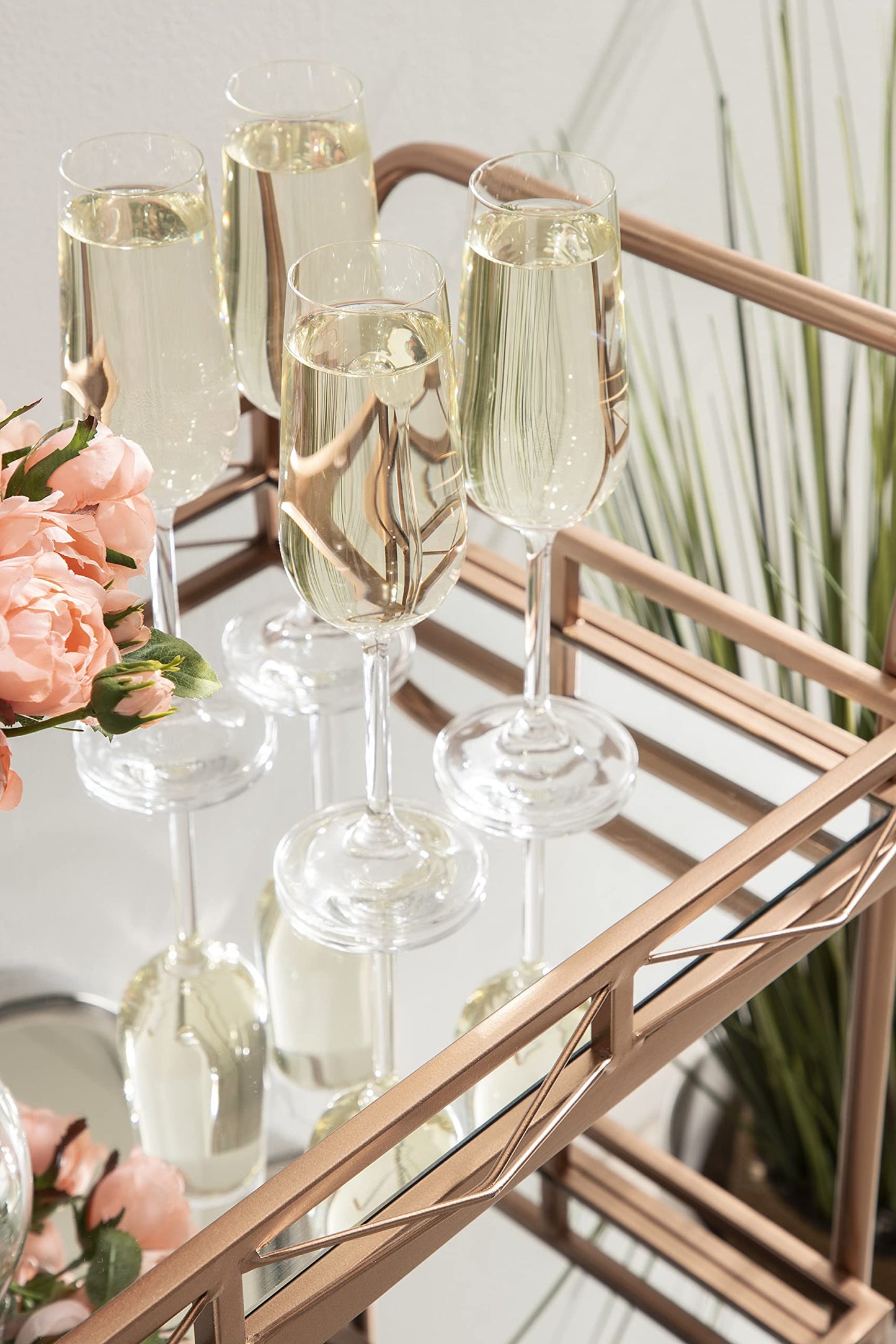 Kate and Laurel Ketia Glam Metal Bar Cart, 23 x 13 x 34, Rose Gold, Glamorous Three Tier Gold Bar Cart for Display and Storage