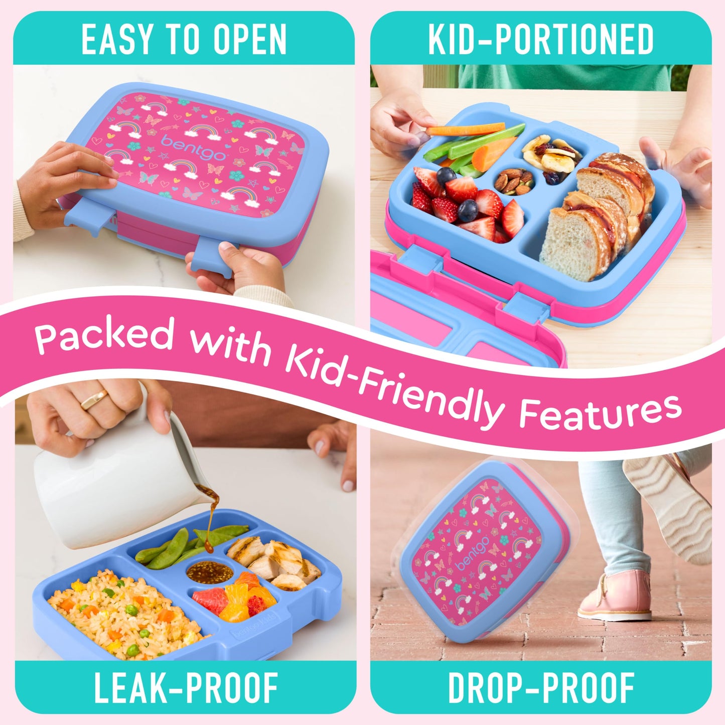 Rainbows and Butterflies Bentgo Kids Prints Leak-Proof, 5-Compartment Bento-Style Kids Lunch Box - Ideal Portion Sizes for Ages 3-7, Durable, Drop-Proof, Dishwasher Safe, & Made w/BPA-Free Materials (Rainbows & Butterflies)