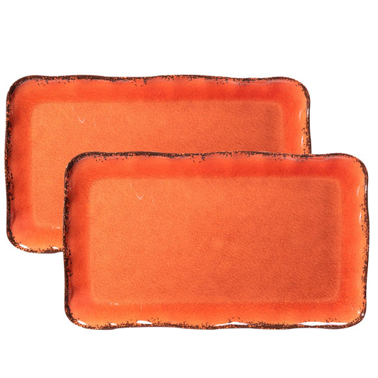 Tangerine Melamine Serving Tray/Platters Set of 2, 17.5" x 10", 2-Piece Large Rectangular Melamine Platter Set for Serving Food, Orange