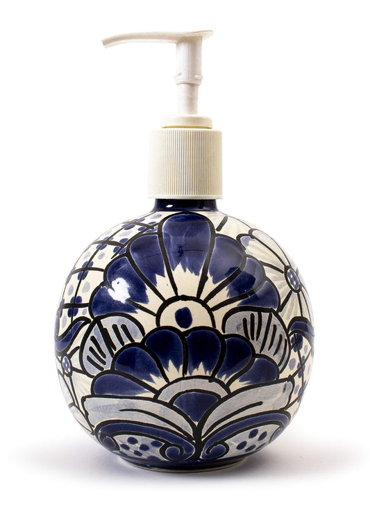 Authentic Mexican Talavera Soap and Lotion Dispenser Colorful Kitchen Decor- Hand Painted - Mexican Pottery - Made in Mexico (Blue)