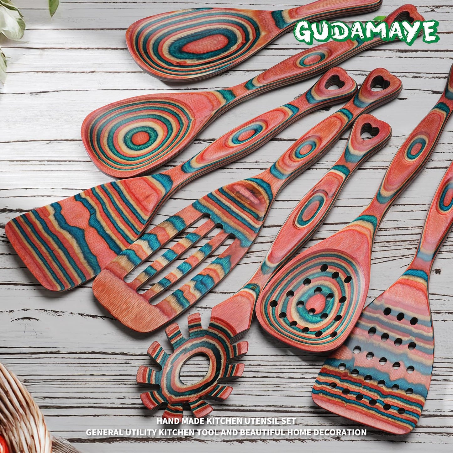 7-Piece Orange Pakkawood Non-Stick Cooking Utensils