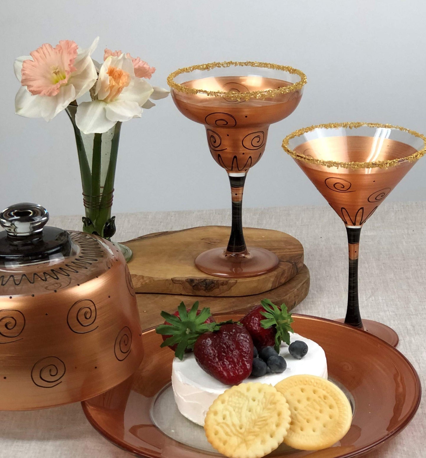Golden Hill Studio Hand Painted Martini Glasses Set of 2 - Tuscan Sunset Collection - Hand Painted Glassware by USA Artists - Unique and Decorative Martini Glasses, Vibrant Gold, Kitchen Table Décor