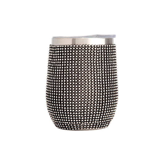 Paris Hilton Diamond Bling Wine Tumbler, Vacuum Insulated Stainless Steel with Easy Sip Lid, Bedazzled with Over 2500 Rhinestones, 12-Ounce, Black