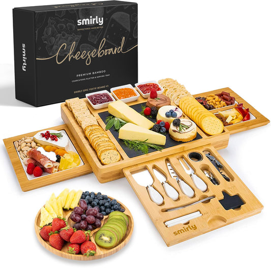 SMIRLY Charcuterie Boards Gift Set: Charcuterie Board Set, Bamboo Cheese Board Set - House Warming Gifts New Home, Wedding Gifts for Couple, Bridal Shower Gift