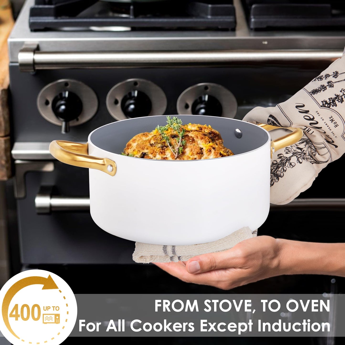 Pots and Pans Set Nonstick - Voniki Non Toxic Ceramic Cookware Set, Kitchen Cookware Sets with Cooking Utensils, Dutch Oven, Saucepan, Sauté Pan, Non Stick Frying Pans for Cooking Pot Set Gift White