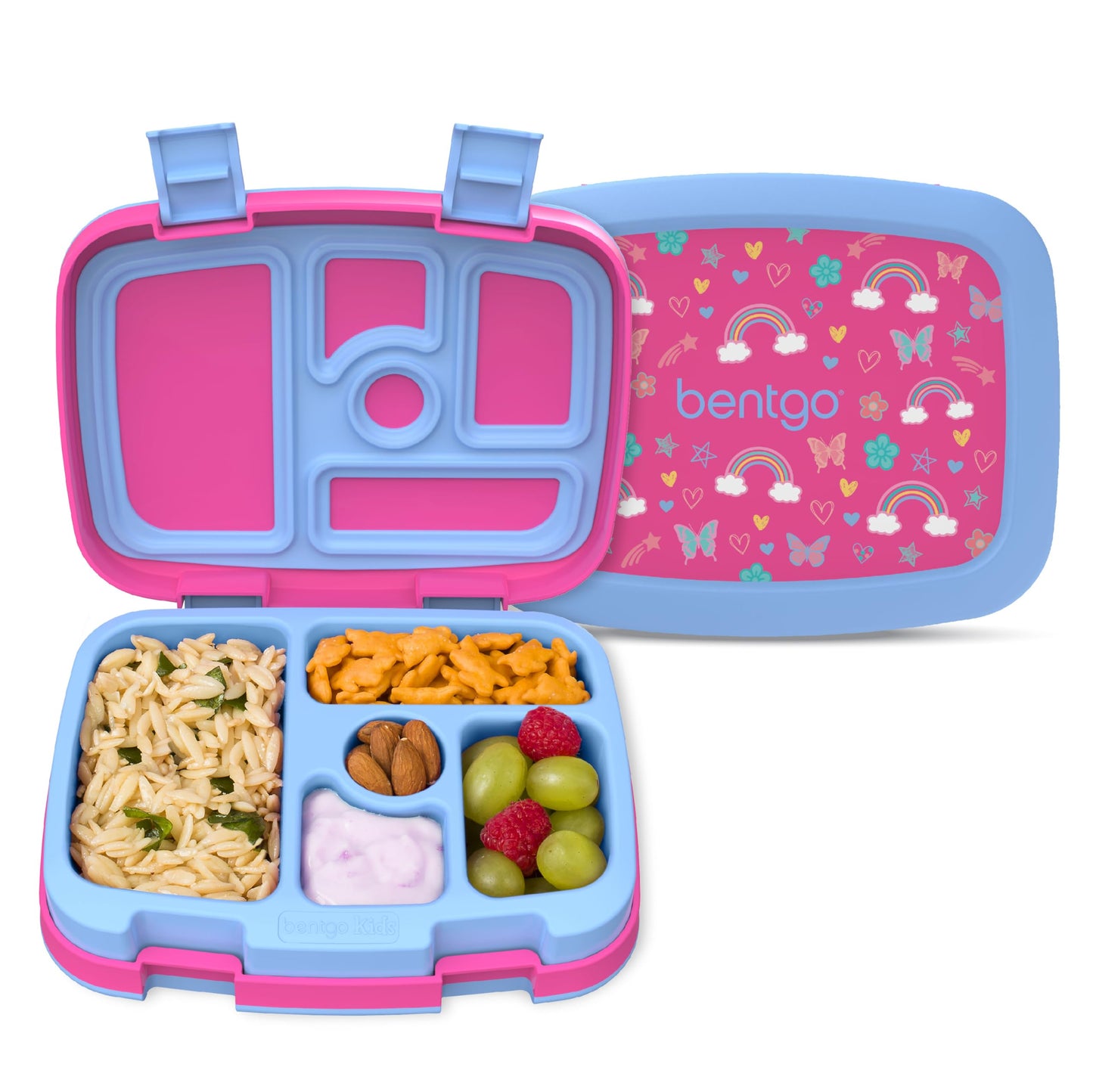 Rainbows and Butterflies Bentgo Kids Prints Leak-Proof, 5-Compartment Bento-Style Kids Lunch Box - Ideal Portion Sizes for Ages 3-7, Durable, Drop-Proof, Dishwasher Safe, & Made w/BPA-Free Materials (Rainbows & Butterflies)