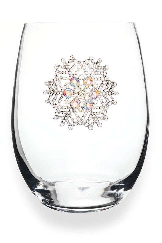 THE QUEENS' JEWELS Snowflake Jeweled Stemless Wine Glass, 21 oz. - Unique Gift for Women, Birthday, Cute, Fun, Holiday, Not Painted, Decorated, Bling, Bedazzled, Rhinestone