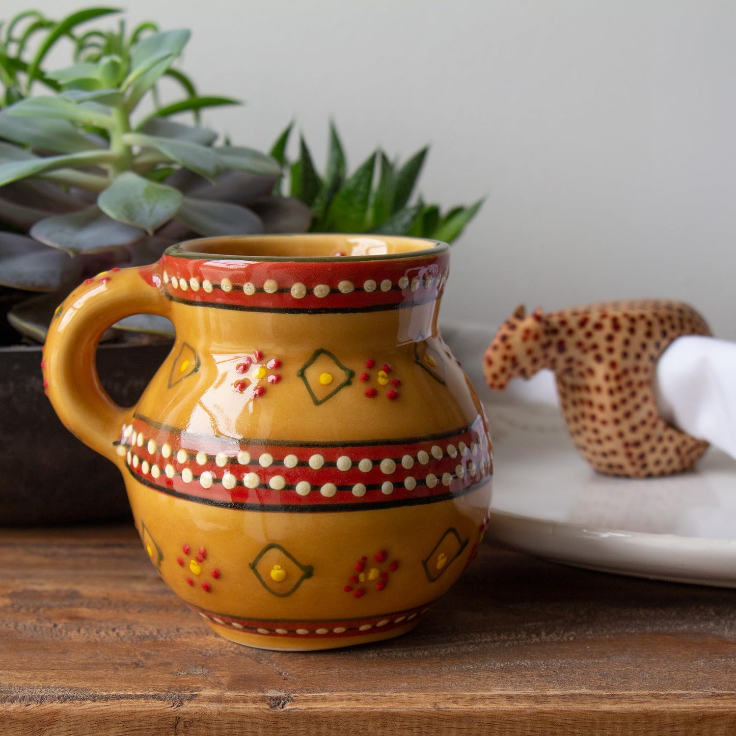 Global Crafts Encantada Handmade Hand-Painted Authentic Mexican Pottery Mugs (2-pack, Gold)