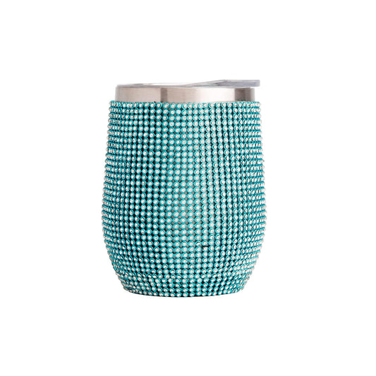 Paris Hilton Diamond Bling Wine Tumbler, Vacuum Insulated Stainless Steel with Easy Sip Lid, Bedazzled with Over 2500 Rhinestones, 12-Ounce, Blue