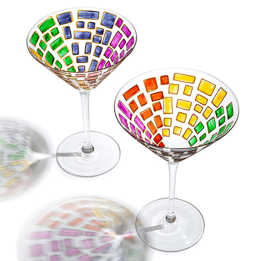 The Wine Savant Renaissance Holiday Stained Glass Windows, Artisanal Hand Painted Glassware Gift Idea Her, Him, Birthday, Mom, Housewarming, Gifts Ideas for Women & Men (Martini Glasses)