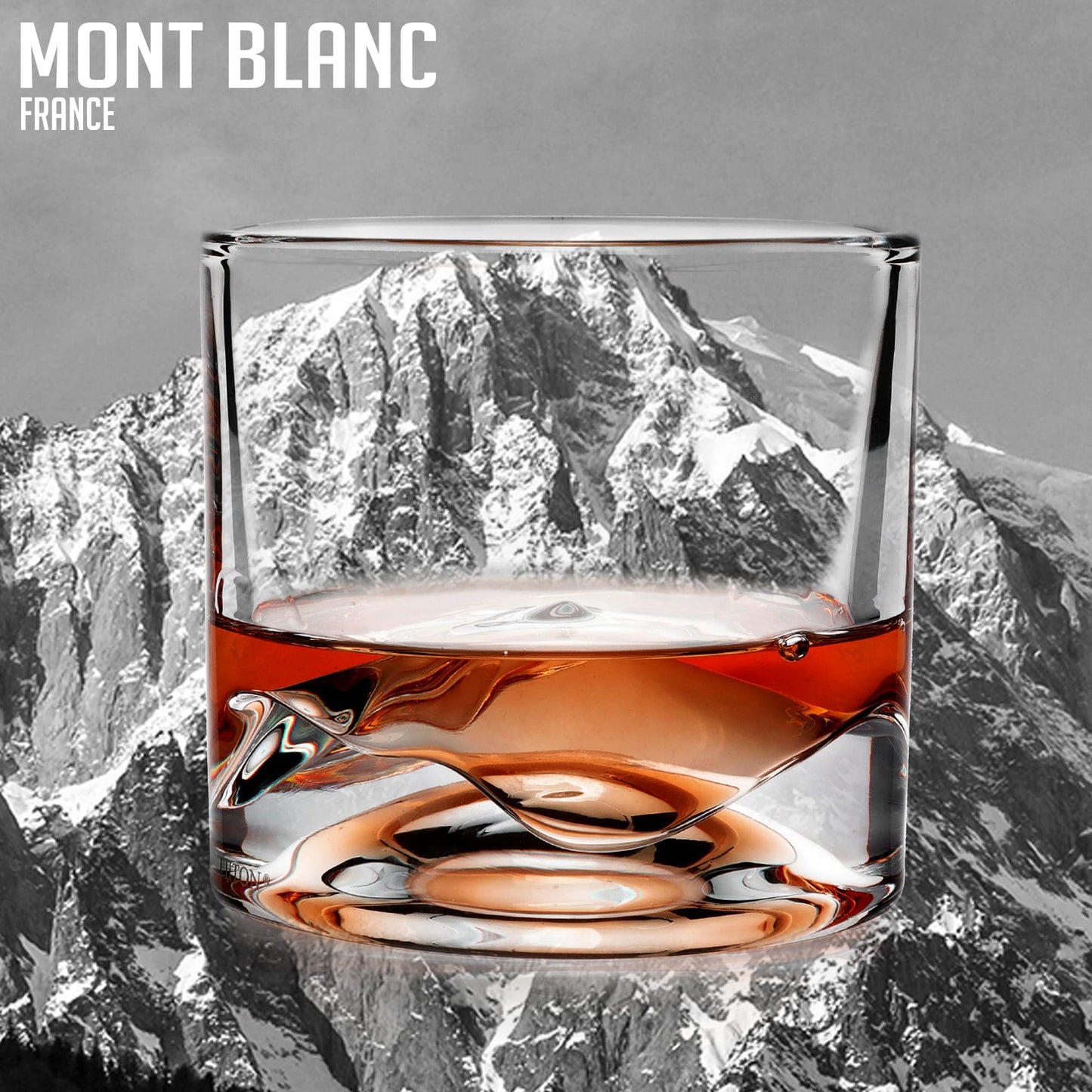 LIITON Mont Blanc Whiskey Glasses Set of 2, 1LB Thick Freezable Heavy Crystal, 10 Ounces