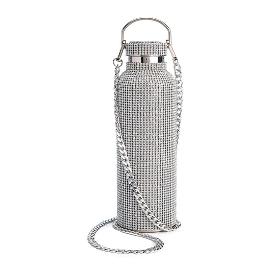 Paris Hilton Diamond Bling Water Bottle With Lid And Removable Carrying Strap, Stainless Steel Vacuum Insulated, Bedazzled With Over 5000 Rhinestones, 25-Ounce, Silver