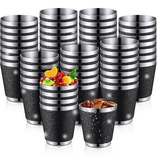 Qinyoung 50 Pcs 1 oz Stainless Steel Shot Glasses Bling Wine Glitter Metal Shot Glasses Bachelorette Wedding Valentine's Party Supplies for Espresso Whiskey Bar(Black)