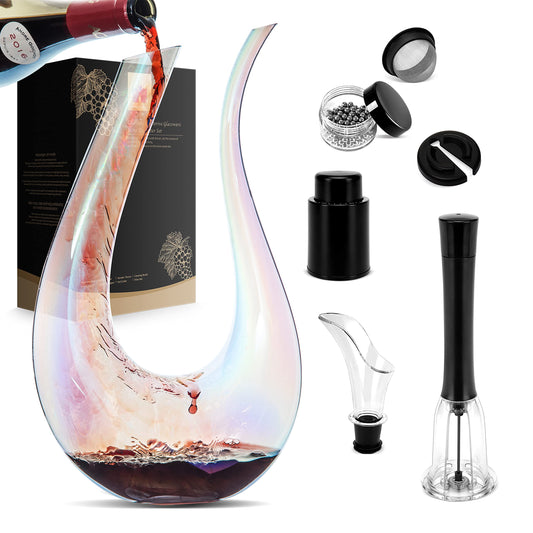 Château La Dérive Iridescent Crystal Wine Decanter Set with Wine Accessories