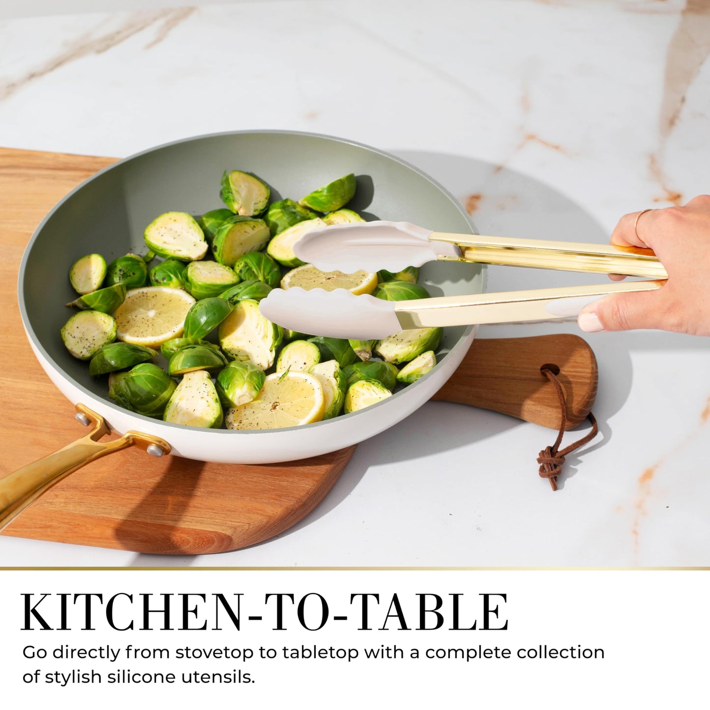 7-Piece Beige and Gold Kitchen Utensils Set – Non-Toxic Silicone and Stainless Steel Tools for Cooking, Serving, and Hosting – Ideal for Nonstick Cookware and Modern Kitchens, with Gold Utensil Holder