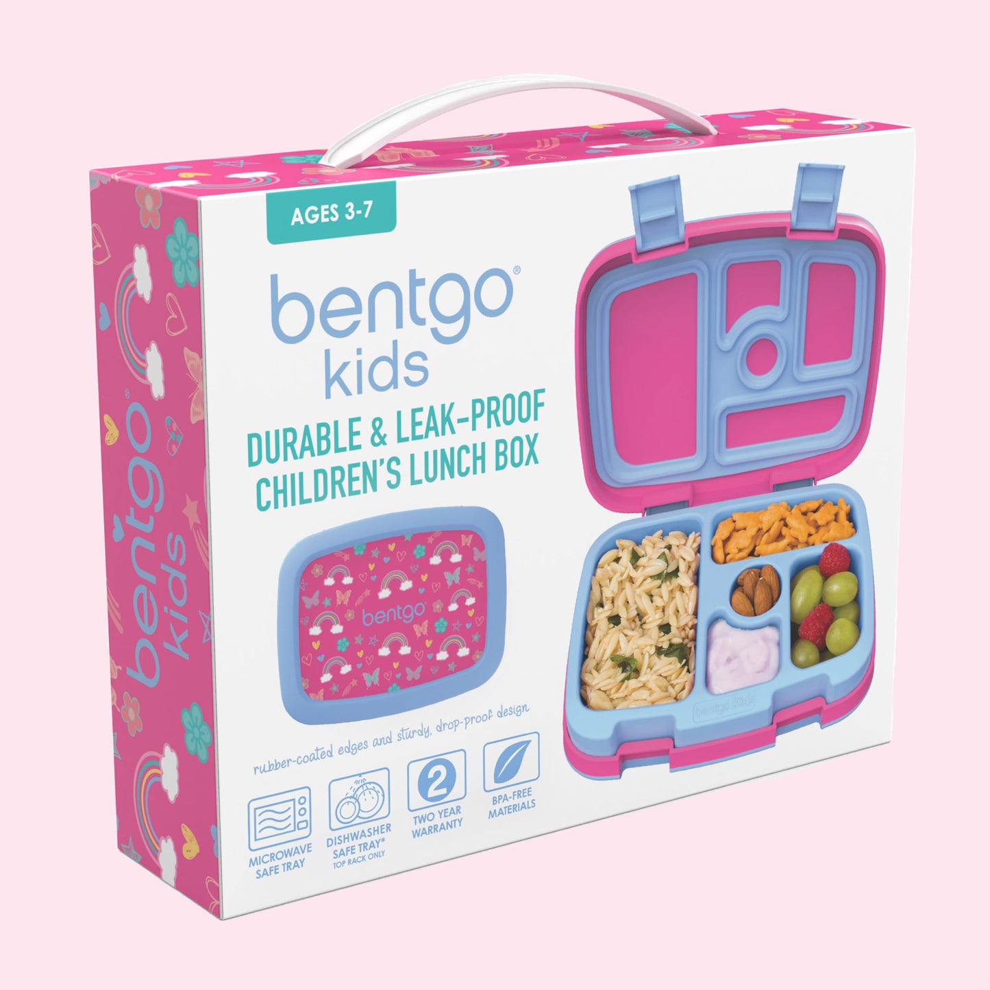 Rainbows and Butterflies Bentgo Kids Prints Leak-Proof, 5-Compartment Bento-Style Kids Lunch Box - Ideal Portion Sizes for Ages 3-7, Durable, Drop-Proof, Dishwasher Safe, & Made w/BPA-Free Materials (Rainbows & Butterflies)