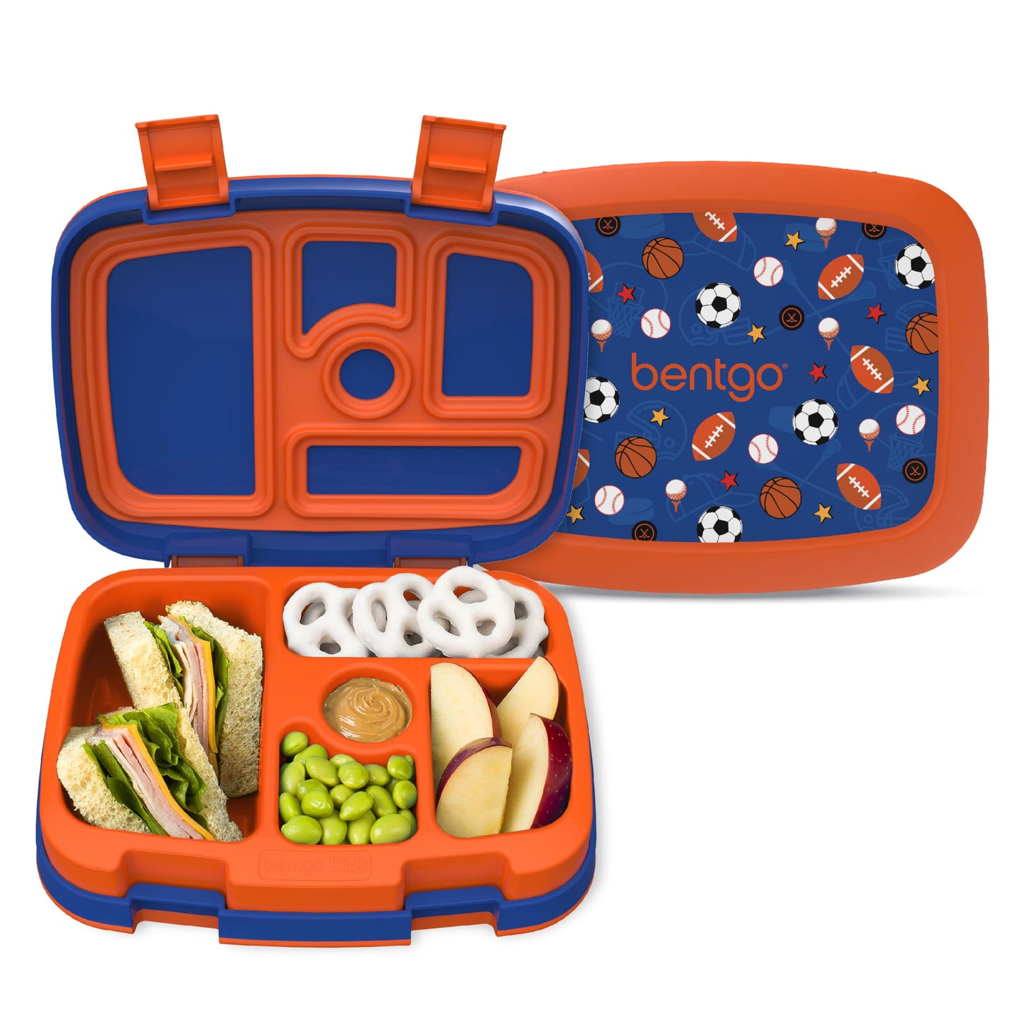 Sports Theme Kids Leak-Proof, 5-Compartment Bento-Style Kids Lunch Box - Ideal Portion Sizes for Ages 3-7, Durable, Drop-Proof, Dishwasher Safe, & Made with BPA-Free Materials (Sports)