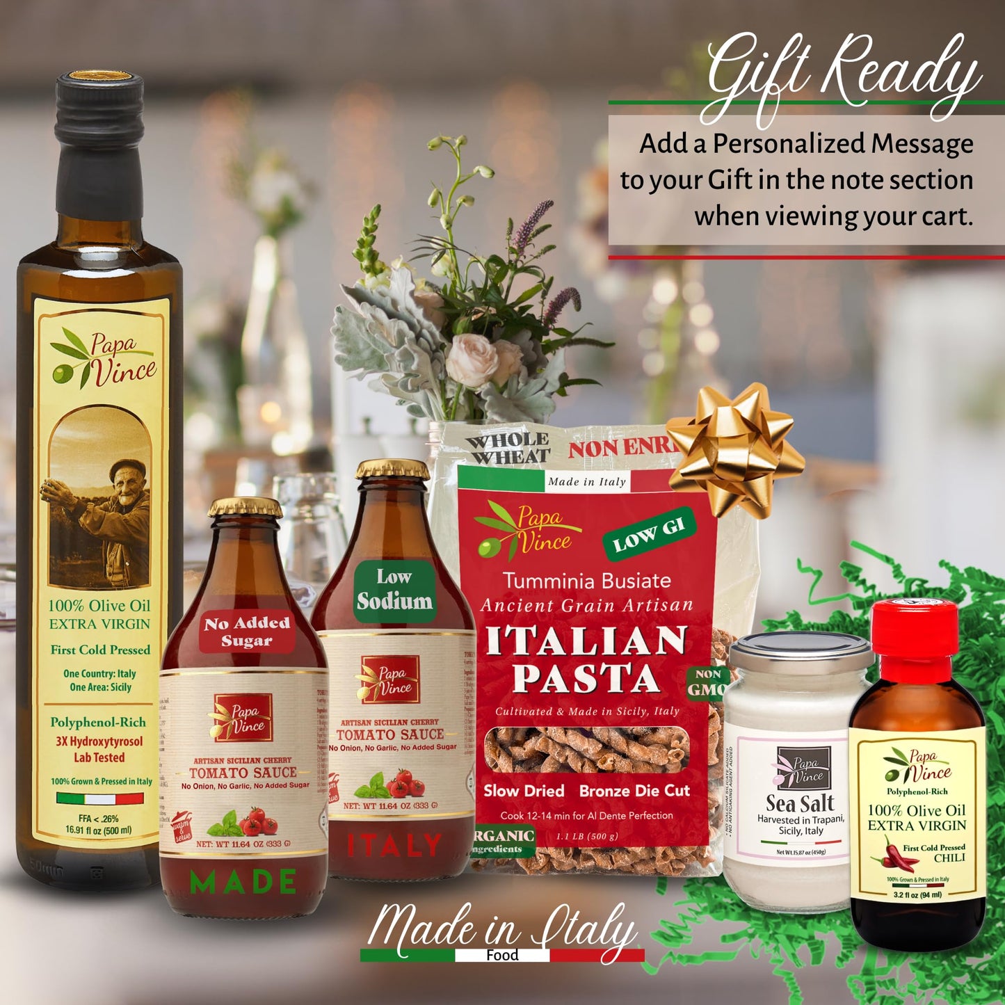 Papa Vince Italian Valentine Food Basket - Gourmet Gifts for Italians crafted in Italy from locally sourced organic ingredients by our family in Sicily, Italy