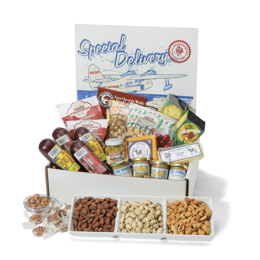 Dan the Sausageman's Special Delivery Premium Gift Box Featuring 7 Pounds of Gourmet Popcorns, Smoked Summer Sausages, Fresh Cheeses, Perfect for Corporate Gifting, Tenants, Employee Appreciation