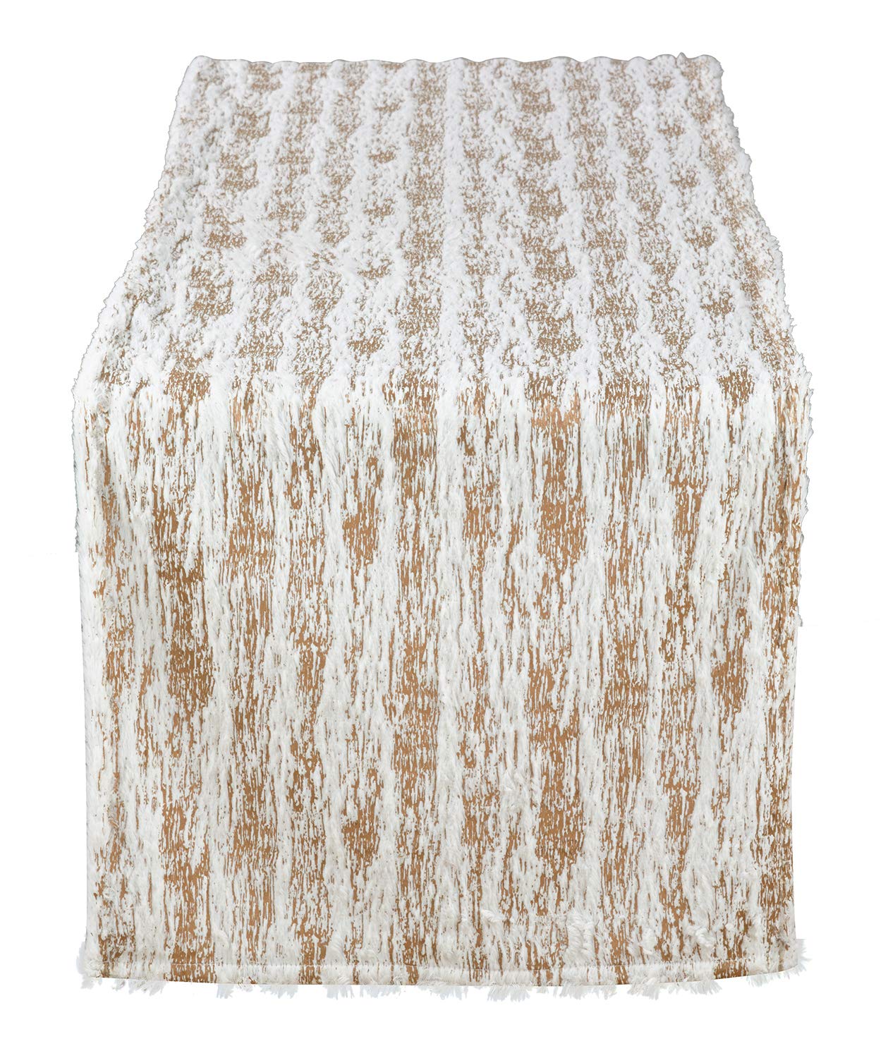 Fennco Styles Brushed Metallic Foil Collection Glamorous Faux Fur 16 x 72 Inch Table Runner – Gold Table Cover for Christmas Dinner, Family Gathering, Special Events and Home Décor
