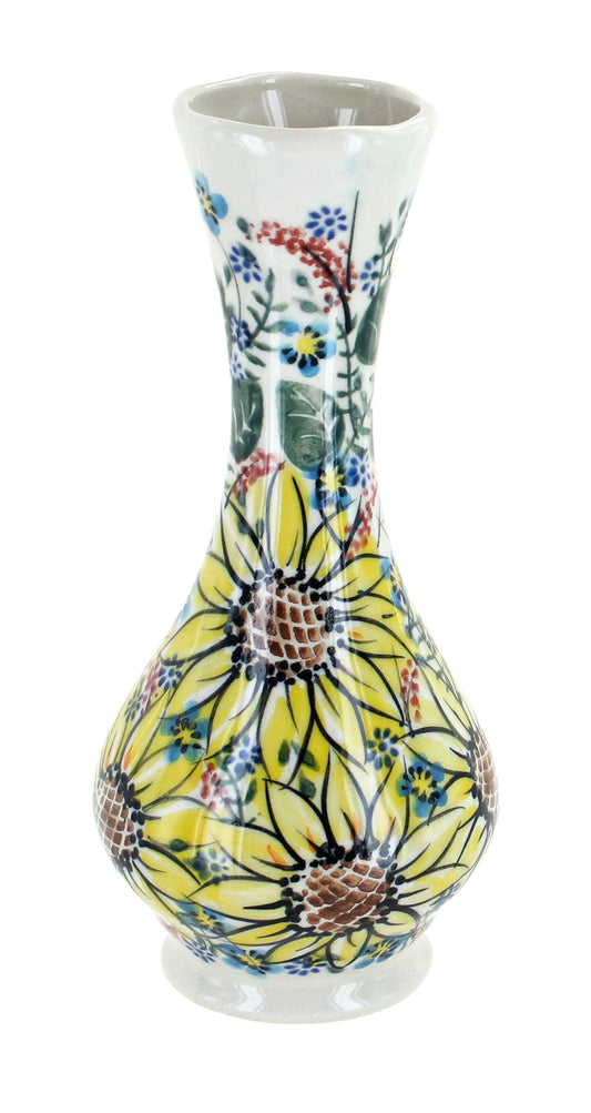 Blue Rose Polish Pottery Sunflower Maze Small Bud Vase