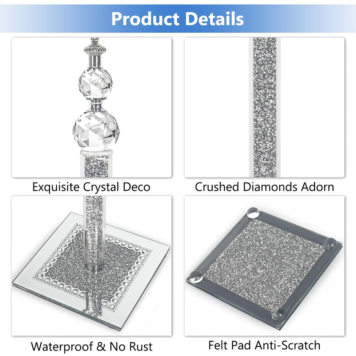 Crystal Paper Towel Holder, Bling Silver Paper Towel Roll Holder, Decorative Standing Paper Towel Holder for Kitchen Countertops Bathroom, Paper Towel Dispenser with Weighted Base (Square/Silver)