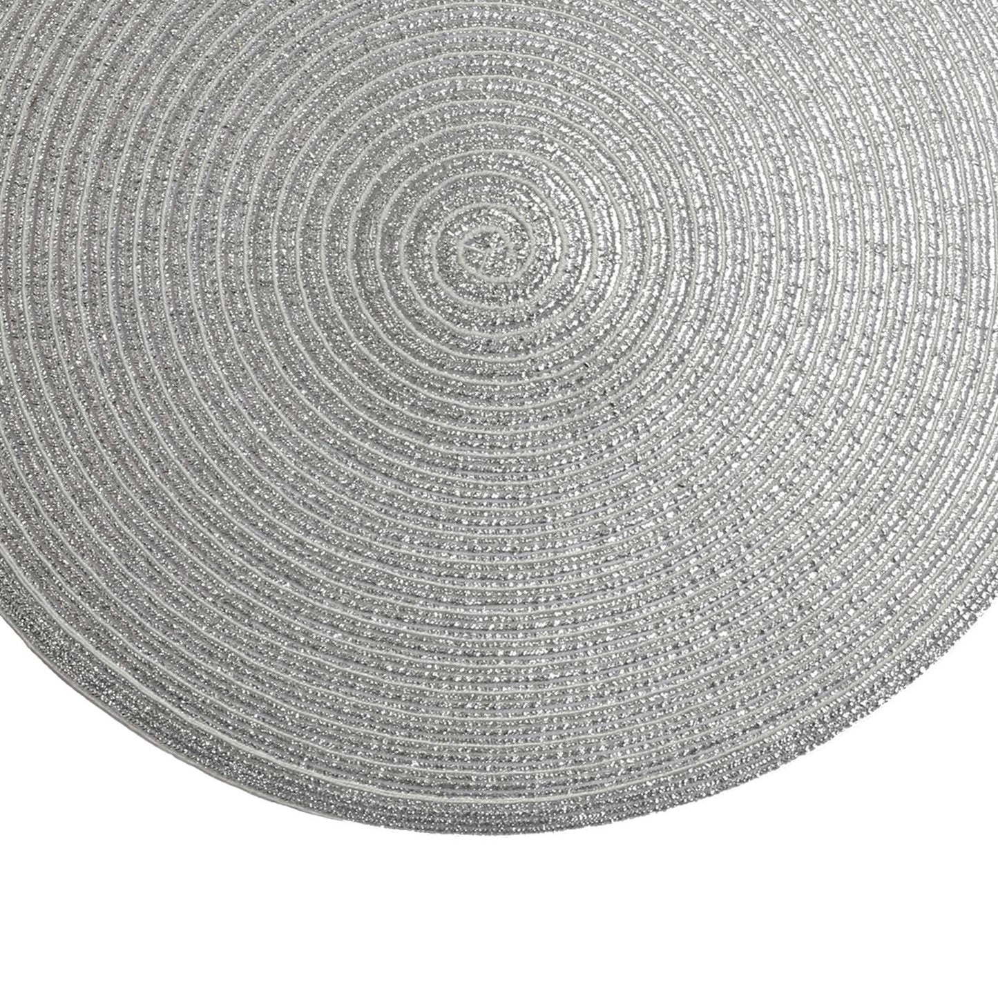 SHACOS Glitter Round Braided Placemats Set of 6 Sparkle Bling Placemats Glitz Table Mats for Home Holiday Party Wedding Festive Table Decoration (6, Silver)