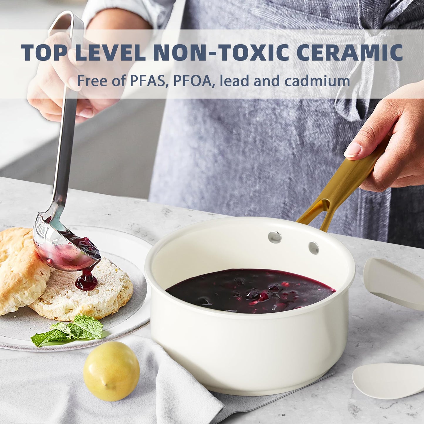 Pots and Pans Set Non-Stick - Voniki Ceramic Cookware Set with Cooking Utensils Set, Non-Toxic Kitchen Cookware Sets, Dutch Oven Pot with Lid Saucepan Set Sauté Pan Frying Pan Set for Cooking Gifts