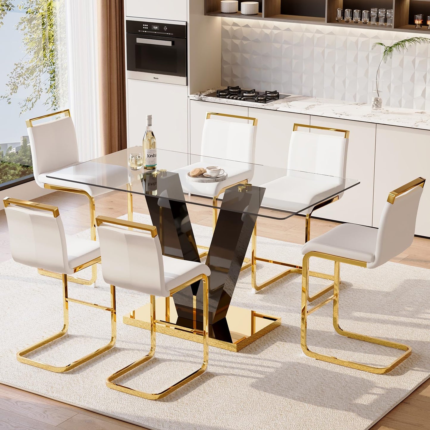Glam Contemporary White Faux Leather and Gold Metal Bar Stools (Set of 4)